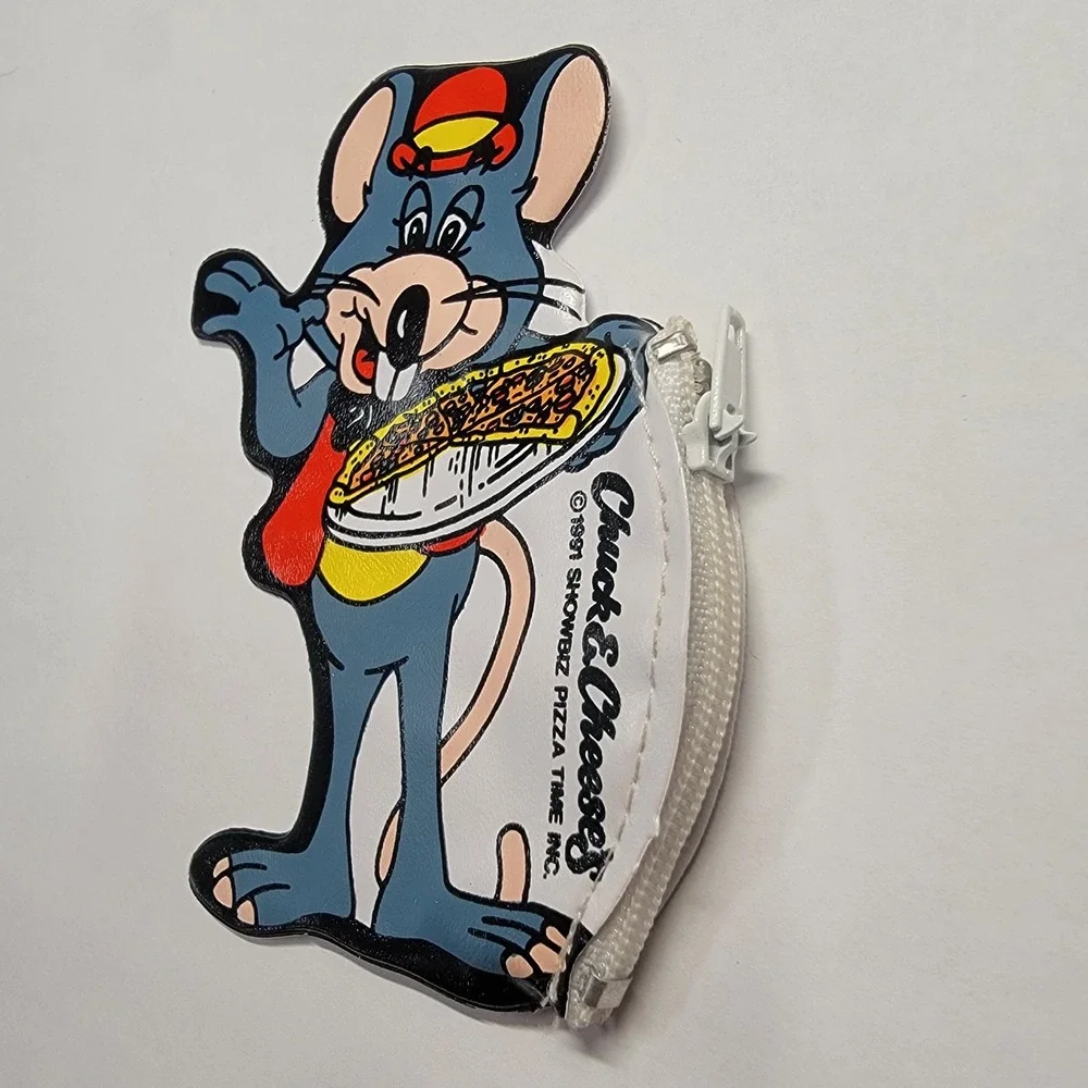 Chuck E Cheese Coin Purse Excellent 1991 Vintage Showbiz Pizza Pouch Zipper